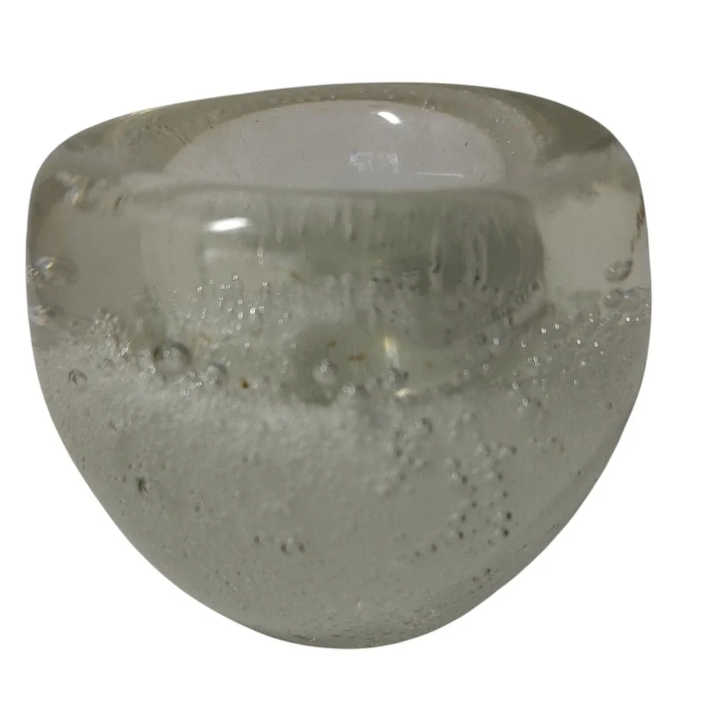 Clear Art Glass Votive Candle Holder‎ With Bubbles Polish Bottom Heavy 3.5 in